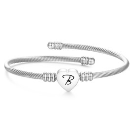 MYNENEY - Brazaletes de acero inoxidable plateada/arco iris para niñas, regalo de joyería para cumpleaños, con inicial de corazón para niños y niñas, Manufacturer recommended age: 6 Years and up, Acero inoxidable, Sin gemas.