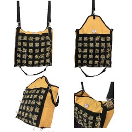 Majestic Ally Slow Feed Hay Bag for Horses, Adjustable Travel Feeder for Trailer, Stall, and Portable Wear, Feeding Sack with Strap Support, Simulates Grazing, Reduces Waste (Orange)