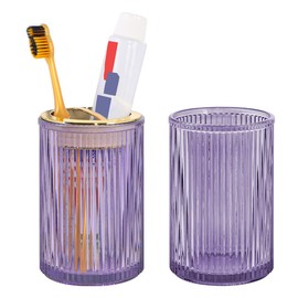 Tonxus Toothbrush Holders for Bathrooms, Purple Glass Toothbrush Holder and Bathroom Tumbler Cup, 12oz Gold Bathroom Storage Cups, Tooth Brush Cup Holder Organizer for Toothpaste, Brushes, Razor