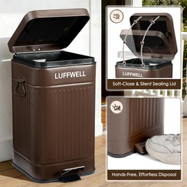LUFFWELL 12L/3.2 Gal Metal Dog Poop Trash Can Outside, Outdoor Dog Poop Trash Can, Dog Waste Trash Can for Indoor Outdoor Bathroom Office, Soft Close, Black