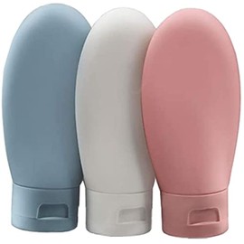 ZALUJMUS Travel Bottle Set, 3 Pcs Leak-Proof Refillable Squeezable Containers (60 ml), Labelled & Transparent Carry Bag for Liquid Shampoos, Soap, and Toiletries (Multicolor)