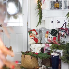 KACOPOL Christmas Decorations Pillow Covers 18×18 Set of 4 Snowflake Santa Snowman Deer Bird Candy Cane Xmas Rustic Winter Holiday Throw Pillows Christmas Decor Cushion Cases K031 (18"x18", Gray)