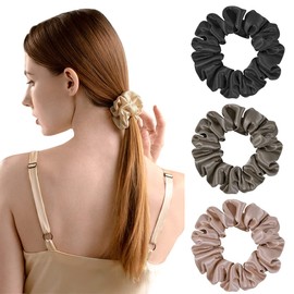 SiL'Amour Silk Hair Elastics, Scrunchie, Hair Accessory, 22 Mommee, 100% Silk, Adult Stylish, No Residue, Gentle on Hair, Rim Width 1.2 inches (3 cm), Set of 3 (Mix1)
