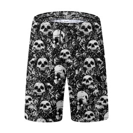 FT FENTENG Mens Swim Trunks for Men, Black Skull Skeleton Mens Board Shorts Swimwear Bathing Suit with Mesh Lining, Funny Hawaii Quick Dry Beach Shorts for Men Swimming Trunks, X-Large