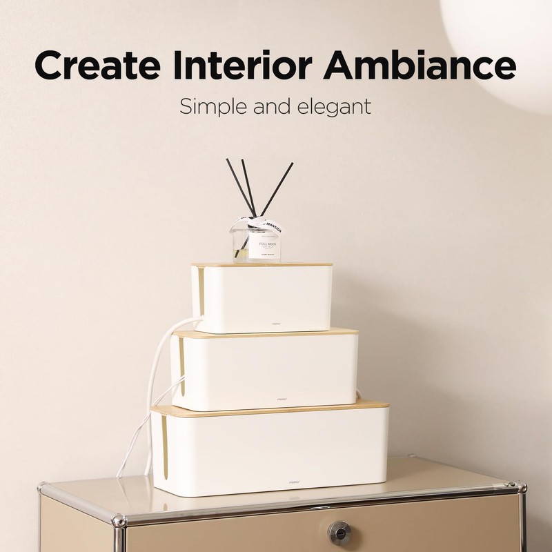 mooas Wood Cover Cable Management Box (Small), Cable Organizer Box