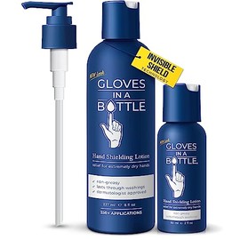 Guantes en una loción de protección para botellas (One- 2 fl oz-60 ml & One - 8 fl oz-240 ml) con bomba ideal para piel seca. Sin grasa y sin fraganci