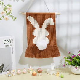 PLIGREAT Easter Bunny DIY Macrame Wall Hanging Kit Cute Rabbit Macrame Ornaments for Bedroom Living Room Nursery Wall Hanging Home Party Decor Handmade Cord Knotting Kit with Instruction and Video
