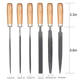 XINSHANG 6Pcs 6 Inch Heavy Duty File Set, Lightweight Filing Tool Kit, High Carbon Hardened Steel Files with Anti-Slip Wood Handles, Medium Coarse, Suitable for Wood/Metal/Model/Shaping