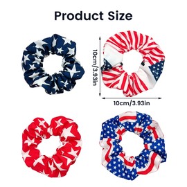Patriotic Stain Hair Scrunchies for Hair - 4Pcs American Flags Silk Hair Scrunchies Red White Blue Hair Ties Hair Elastic Bands Ropes Ponytail Holders 4th of July USA Hair Accessories for Women Girls