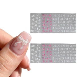 6 Sheets Cute Bow Nail Stickers 3 Styles 5D Embossed Nail Decals Self Adhesive Cartoon Nail Accessories DIY Manicure Art Supplies for Women Girls
