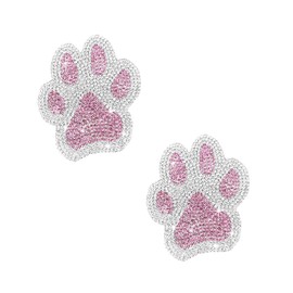 Augeny 2PCS Crystal Car Decoration Stickers, Bling Rhinestone Dog Paw Print Sticker Decals, Waterproof Auto Dog Cat Footprint Decals, Universal Vehicle Decoration for Women Girls (Pink & White)