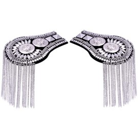 YADIRF 2 Pcs Vintage Tassel Link Chain Epaulet Shoulder Boards Badge Brooch For Men Women Uniform Epaulettes Accessories (Silver)