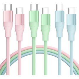 USB C to USB C Cable, 3Packs 6FT Long Fast Charging Cord for Cell Phones Colorful