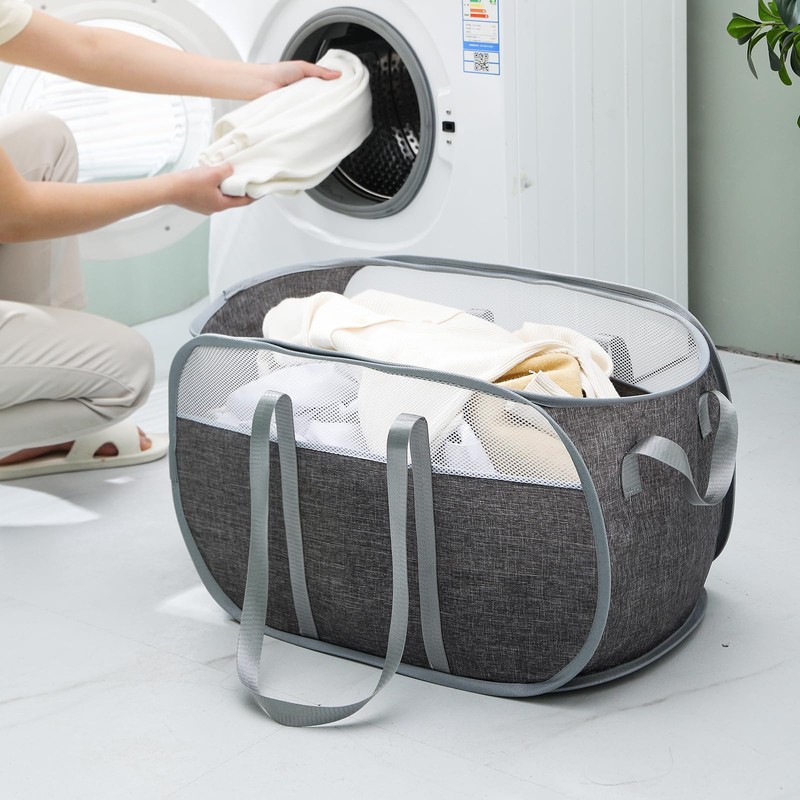 Pop-Up Laundry Basket，collapsible Mesh Laundry Hamper– With Extended Shoulder Straps,