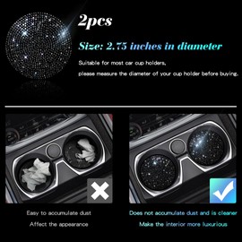 Murimt 2 PCS Universal Vehicle Bling Cup Holder Insert Coaster Car Interior Accessories,2.75 inch Silicone Anti Slip Crystal Rhinestone Car Coaster(Black)