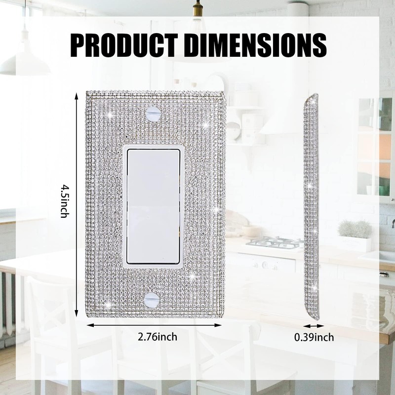 Silver Bling Rhinestones Single Rocker Switch Light Switch Cover Plates