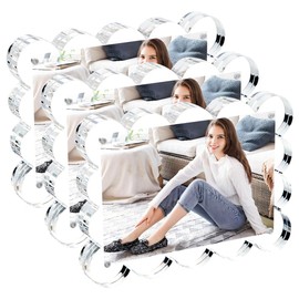 Ruiqilin 3 Pack 4x6 Inch Magnetic Acrylic Picture Frame,10+10mm Thick Block,Double Sided Clear scalloped frames for Desktop Display | Trendy Home Gift ((3 Pack), 4X6)