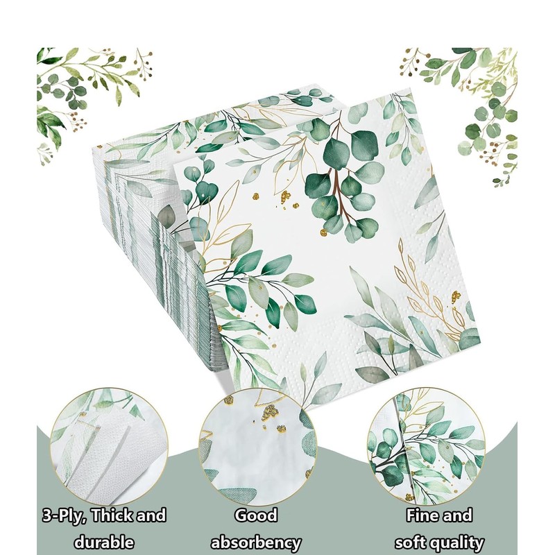 Frundoo Pack of 40 Napkins Eucalyptus Green Eucalyptus Decorative Napkins