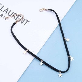 Allereya Boho Black Velvet Star Choker Necklace Boho Star Dangle Necklace Black Suede Collar Necklace Minimal Punk Necklace Chain Jewellery for Women and Girls