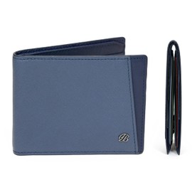 maskfactory stwees bifold leather wallets - Ultra slim, RFID, Front pocket, slim, ID window (Pocket style B, Navy), Navy, Slime Fashin
