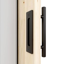 CCJH 12"/30cm Heavy Duty Pull and Flush Door Handle Set in Black, Sliding Barn Door Handle Fit Doors Up to 2 3/8''