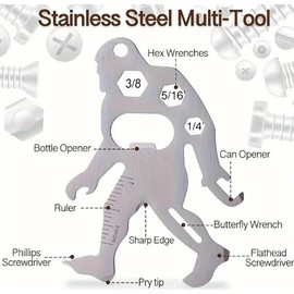 Chickencows 1 pc Stainless Steel Sasquatch Multi-Tool, Big Foot Multi-Tool, Multipurpose Tool, Bottle Opener, Keychain Multi-Tool, Silver