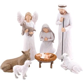 KDVOG 7 Piece Nativity Set, Handcrafted Christianity Nativity Scene Holy Family Collectible Figurines for Christmas Decor Wedding Gift
