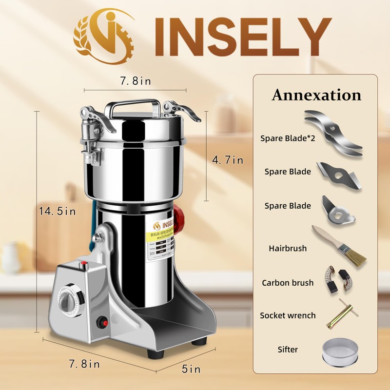 INSELY 750g Grain Mill, flour mill grinder for home, Electric