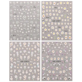 JMEOWIO 3D Nagelsticker Blumen Nail Art Sticker Selbstklebend Nagelaufkleber 5D Stereoskopisch Sommer Frühling Blumen Dekoration Nageldesign Zubehör 4 Blatt