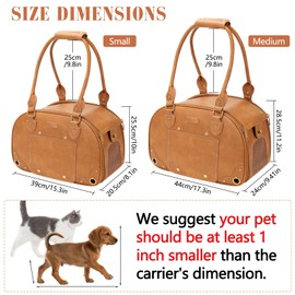 PetsHome Dog Carrier Purse, Pet Carrier, Foldable Waterproof Premium PU Leather Pet Travel Portable Bag Carrier for Cat and Small Dog Home & Outdoor Small Brown