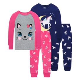 Girls Pajamas 100% Cotton Toddler Pjs Clothes Long Sleeve Kid Pjs Sleepwear Sets Size 10 Blue