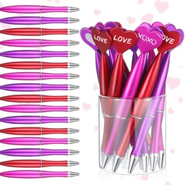 48 Pieces Heart Shaped Valentine's Day Pens Heart Ballpoint Pens Spin Heart Office Pens 1 mm Black Gel Ink Rollerball Kids Party Favor Pens for School Supply (Red, Pink, Purple, XOXO, LOVE)