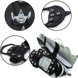 Spikes for Shoes, Taozoey Crampons with 11 Teeth, Shoe Spikes, Non-Slip Shoe Spikes, Shoe Claws, for Winter, Outdoor Sports and Mountaineering, Ice Grips for Women, Men and Children