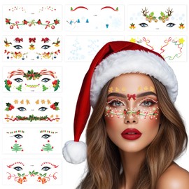JoyfulGlam 34 PCS Christmas Face Temporary Tattoo Cute Christmas Makeup Tattoos Sticker Suitable For Children And Adults Christmas Party Gifts