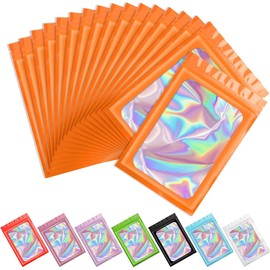 Artcut 100 PCS Smell Proof Mylar Bags Holographic Packaging Bags, Resealable Odor Proof Bag(Orange, 3 * 4.7inch)