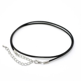 Silver One ko Ultra Thin Leather Choker, Black, Width 0.08 inch (2 mm), 16.9 inch (43, 47, 50, 55, 60 cm), Men’s Adjuster Included, Leather
