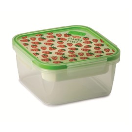 Snips Square Lunch Box 1.40L Strawberry Removable Tray Steam Valve Cutlery Plastic Clear with Decoration 18 x 18 x 8.5