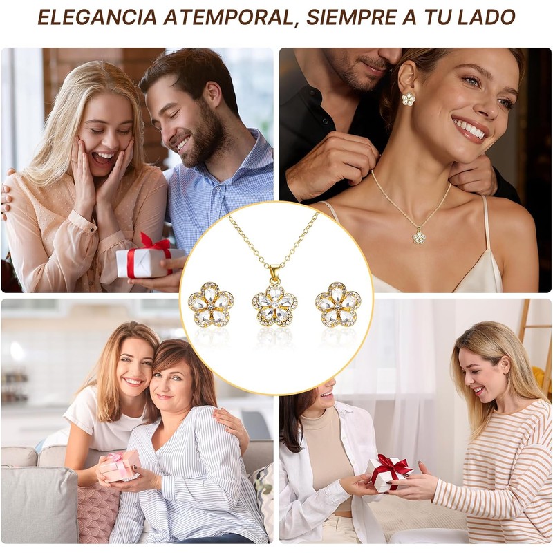 TXG Collares de Mujer, Juego Collar Aretes de Mujer Plata