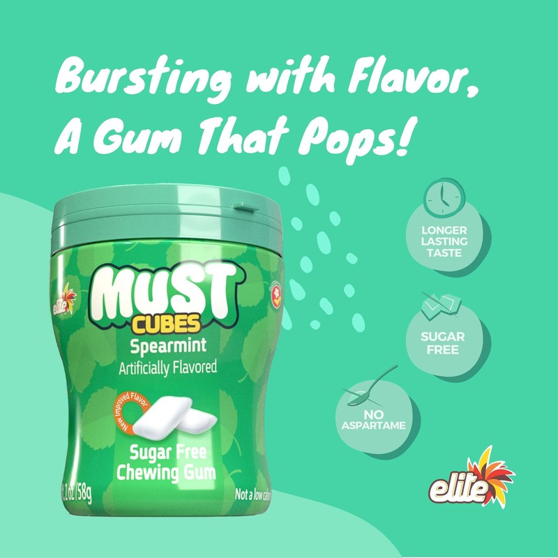Elite Must Spearmint Sugar Free Chewing Gum, 2.3oz (6 Pack)
