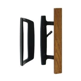 Bali NAI Sliding Glass Door Handle Set with Oak Wood Pull in Black Finish, Standard 3-15/16” CTC Screw Holes, 1-1/2" Door Thickness