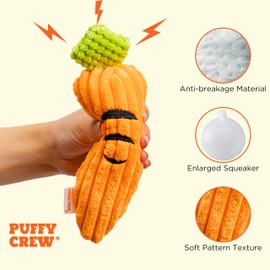 Puffy Crew Squeaky Dog Plush Toy, Bite_Stick Collection, 8'', for Small and Medium Dogs (Carrot)