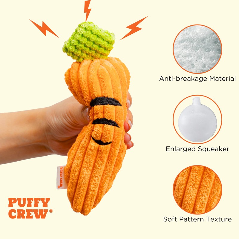Puffy Crew Squeaky Dog Plush Toy, Bite_Stick Collection, 8'', for