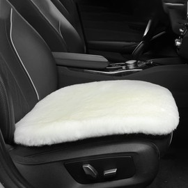 IRIWOOL Genuine Sheepskin Auto Seat Pad, Australian Soft Wool Seat Cover Breathable and Sweat-Wicking Comfort Warm Universal Fit,19.2 inch x19.2 inch (Front seat Cushion 1pc, Ivory White)