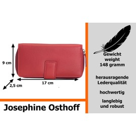 Josephine Osthoff Bremen Compact Genuine Leather Wallet with RFID Protection, cherry, coin purse