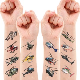 102 PCS Helicopter Airplane Birthday Party Decorations Favors Supplies Temporary Tattoos Decor Police Army Ambulance Helicopter Stickers For Boys Girls Gift School Prizes Rewards