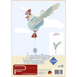 Pebaro 377/5S Laubsägevorlage Mobile Windspiel Fliegendes Huhn, 3mm Sperrholz DIN A 4, Motiv vorgedruckt, aussägen mit Laubsägebogen, basteln, anmalen, fertig, Laubsägen, Holz, Geschenkidee