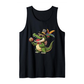 Mardi Gras Festive Gator with Top Hat Party Tank Top