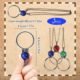 HealthSTEC - Collar de lupa de 3 piezas, 10 colgantes de lente monóculo con cadena larga para leer joyas, costura y más, accesorio elegante y funcional para una visión mejorada (A)