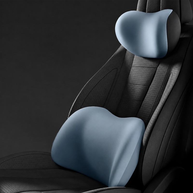 Memory Foam Car Lumbar & Neck Support Pillow Set for