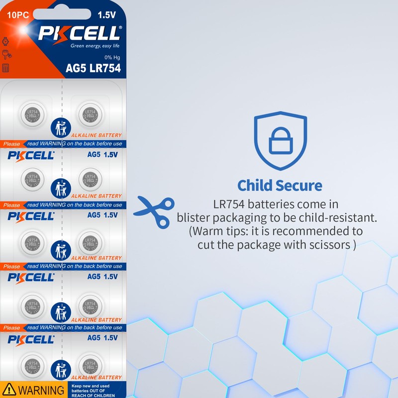 PKCELL LR754 Battery AG5 Button Cell Battery 1.5 Volt 309
